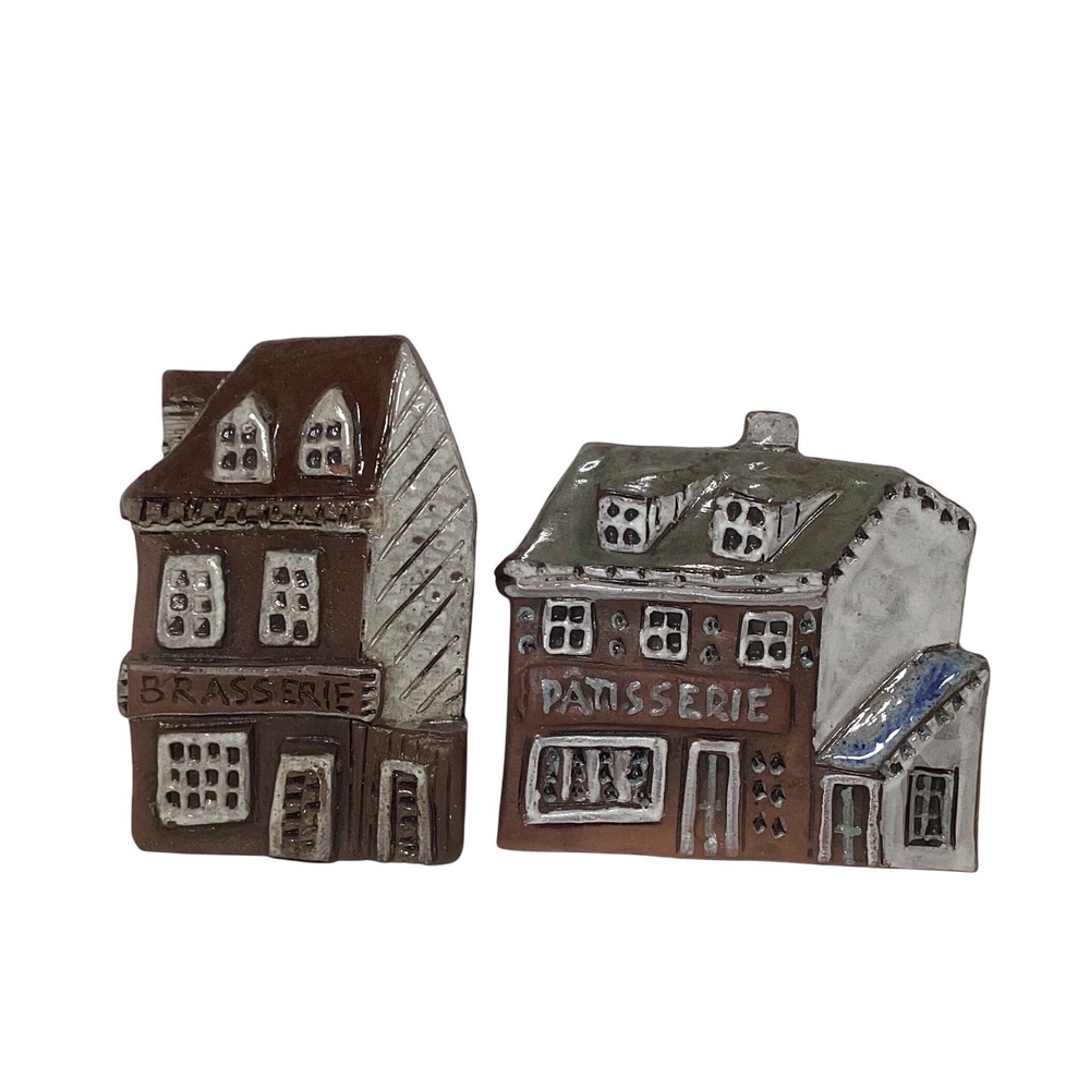 Vintage French Village Terracotta Wall Plaques Brasserie Patisserie Set of 2